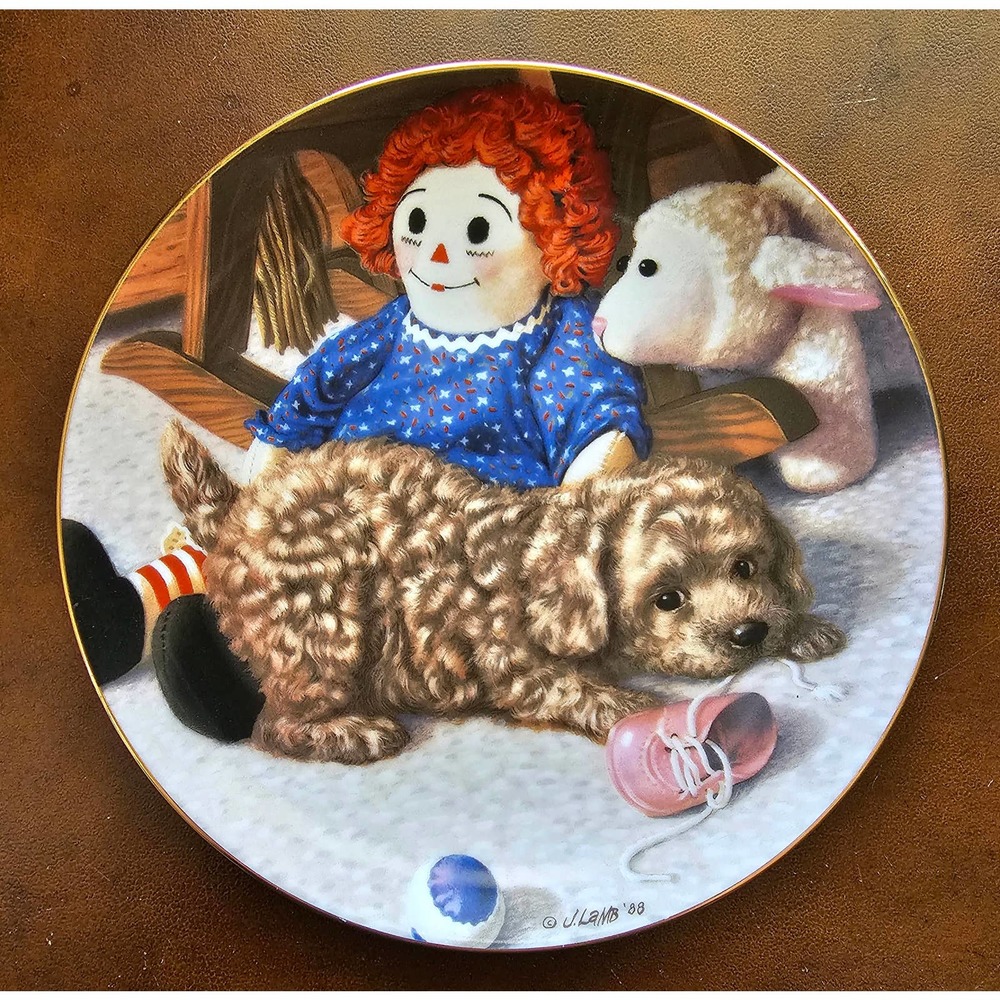 VINTAGE Puppy Playtime PLATE Raggedy Ann Retired River Shore Cottagecore